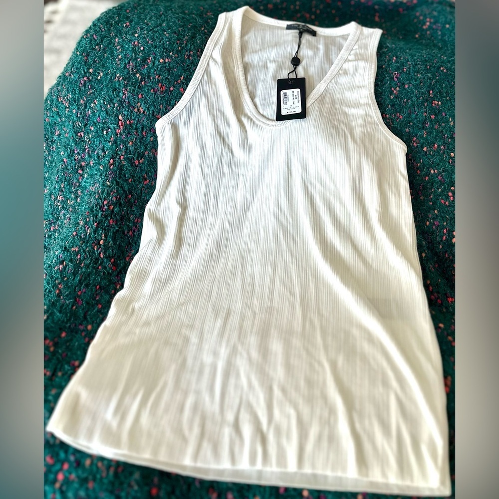 rag & bone Zoe Deep V Ribbed Tank White NWT Elevated Minimalist Top S - Picture 13 of 14